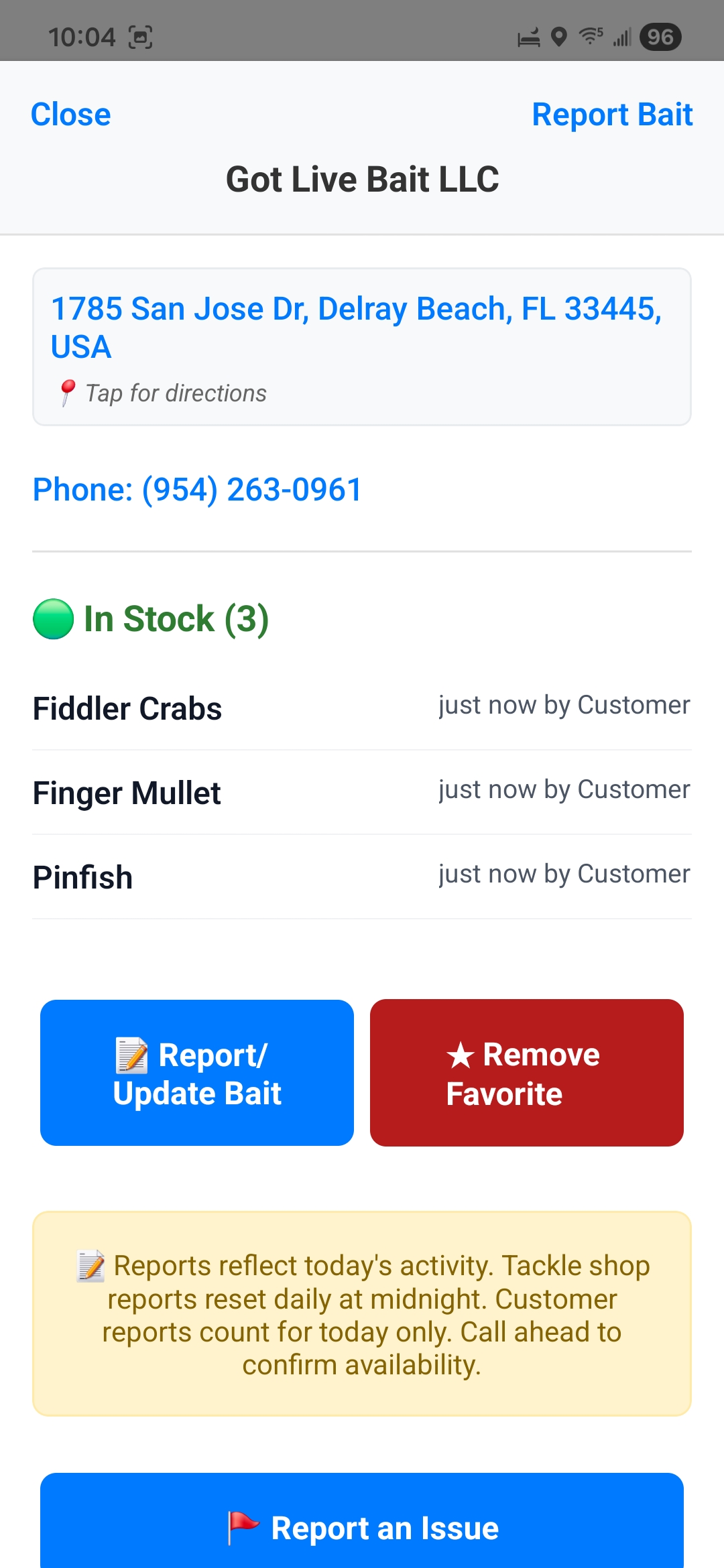 Viewing bait report by customer